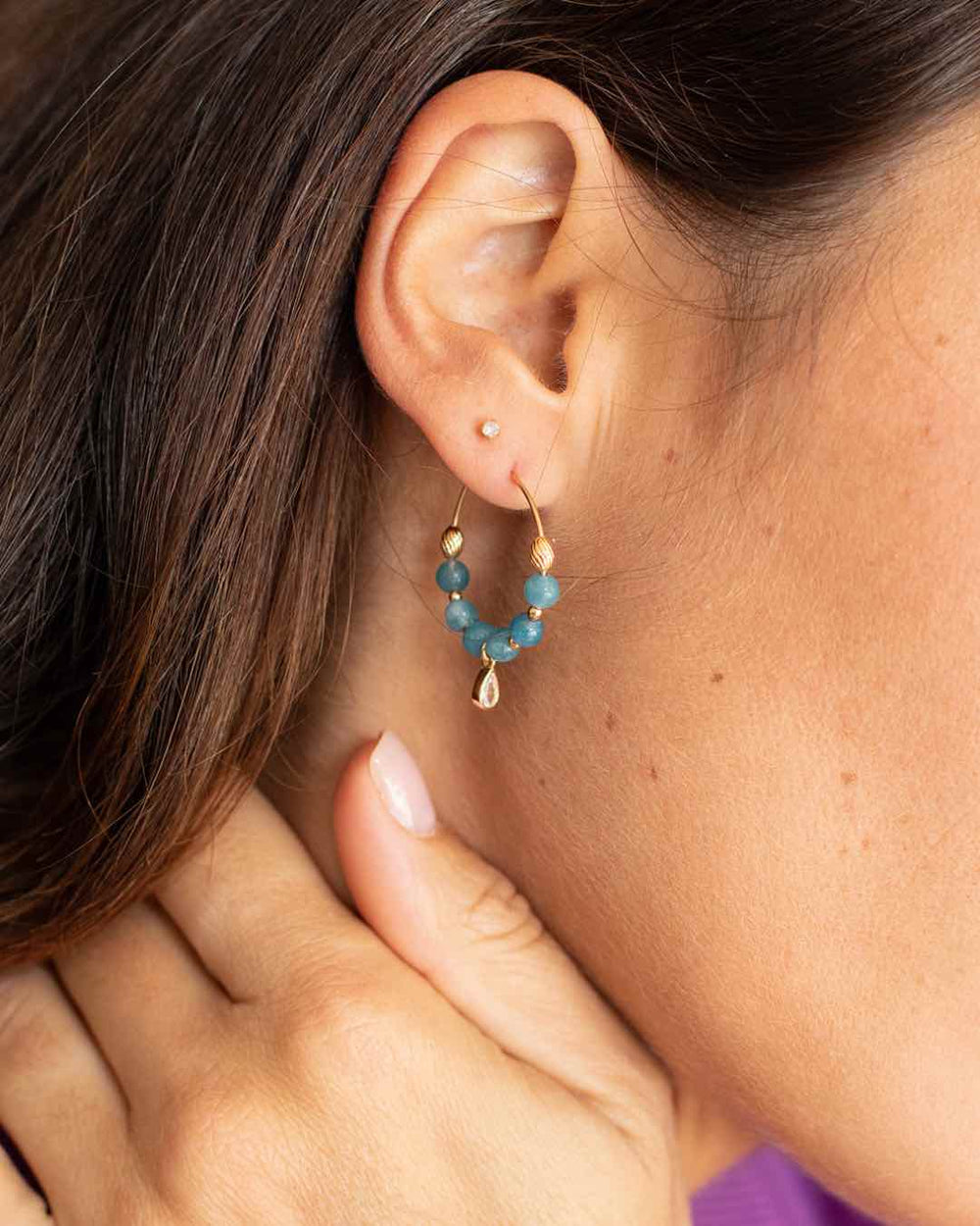 BOUCLE D'OREILLE CHAMAREL I APATITE BLEUE