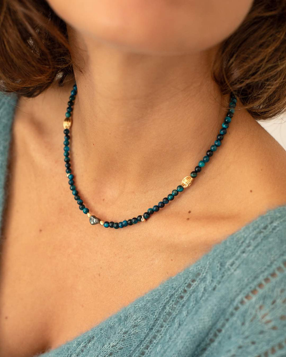 COLLIER MOKA I OEIL DE TIGRE BLEU